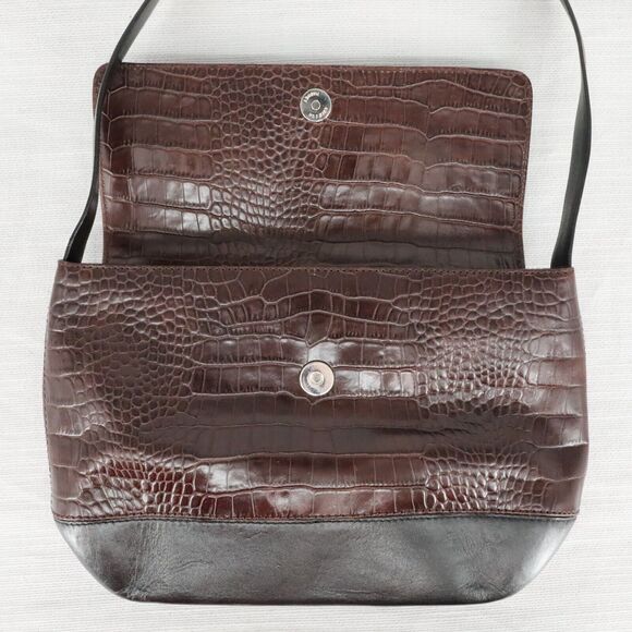 Carla Mancini Handbag Womens Brown Black Leather Alligator Texture Shoulder Bag - Picture 10 of 14